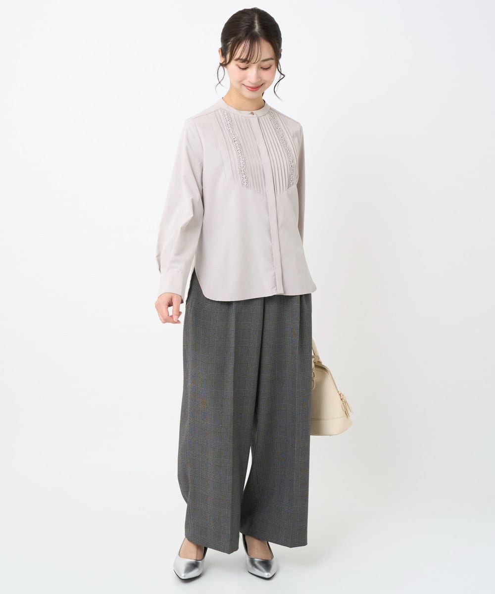 F1LAD45160 MK MICHEL KLEIN(小さいサイズ)(メゾン ドゥ サンク) 【小さいサイズ】ストレートワイドシルエットパンツ（無地・チェック）/洗える グレー（チェック）