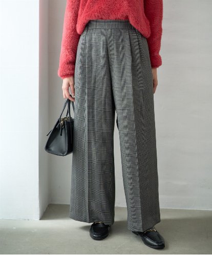 F1LAD45160 MK MICHEL KLEIN(小さいサイズ) 【小さいサイズ】ストレートワイドシルエットパンツ（無地・チェック）/洗える