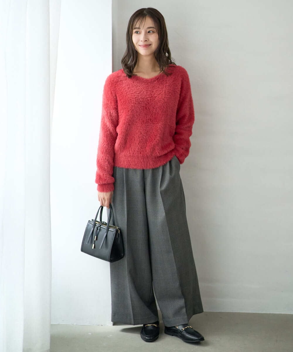 F1LAD45160 MK MICHEL KLEIN(小さいサイズ)(メゾン ドゥ サンク) 【小さいサイズ】ストレートワイドシルエットパンツ（無地・チェック）/洗える グレー（チェック）