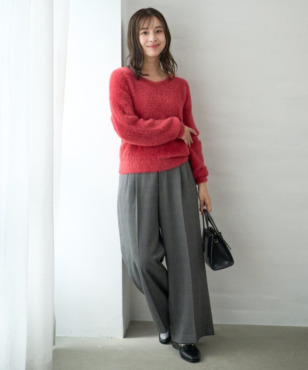 F1LAD45160 MK MICHEL KLEIN(小さいサイズ)(メゾン ドゥ サンク) 【小さいサイズ】ストレートワイドシルエットパンツ（無地・チェック）/洗える グレー（チェック）