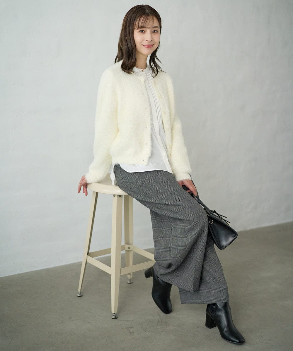 F1LAD45160 MK MICHEL KLEIN(小さいサイズ)(メゾン ドゥ サンク) 【小さいサイズ】ストレートワイドシルエットパンツ（無地・チェック）/洗える グレー（チェック）