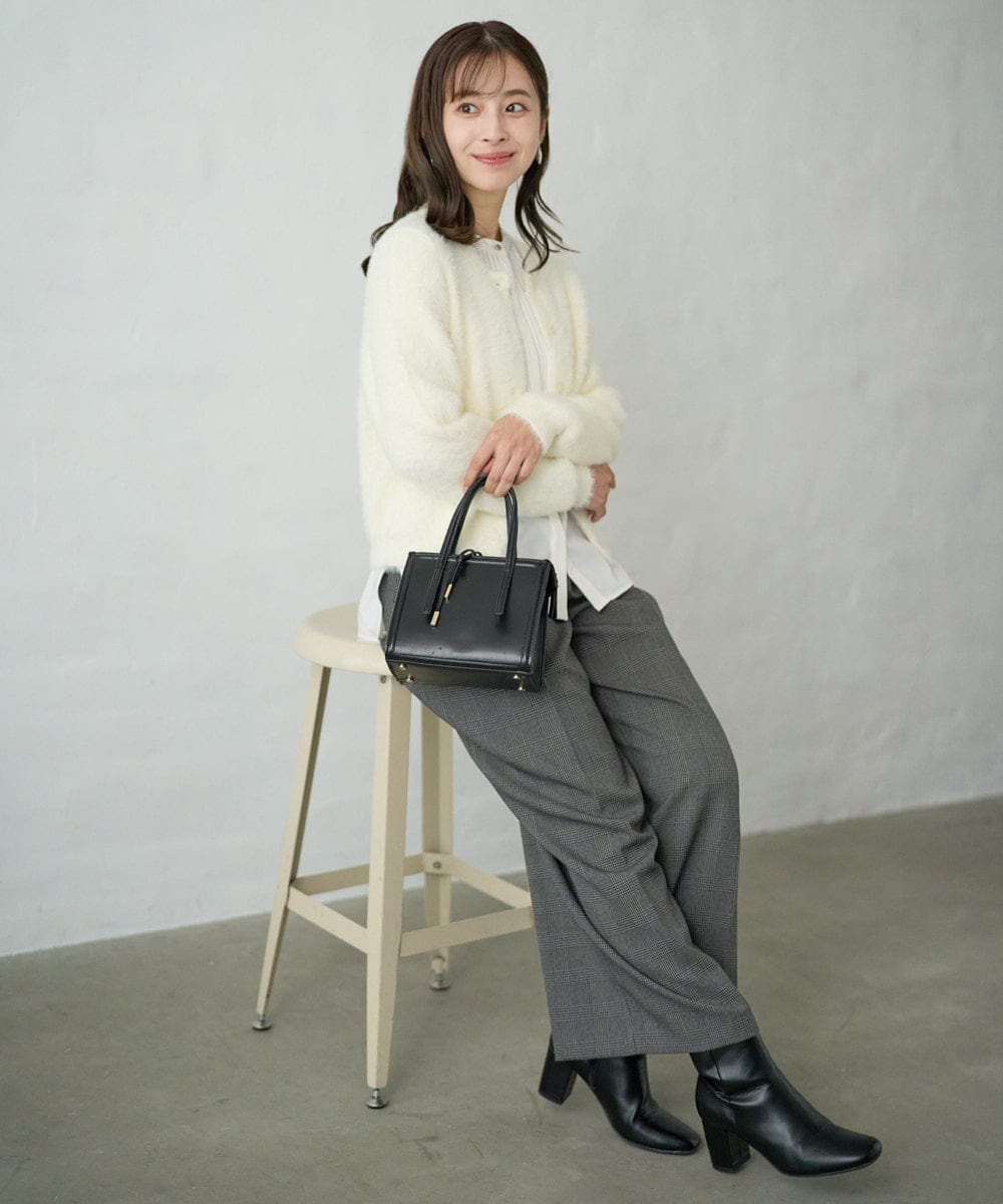 F1LAD45160 MK MICHEL KLEIN(小さいサイズ)(メゾン ドゥ サンク) 【小さいサイズ】ストレートワイドシルエットパンツ（無地・チェック）/洗える グレー（チェック）