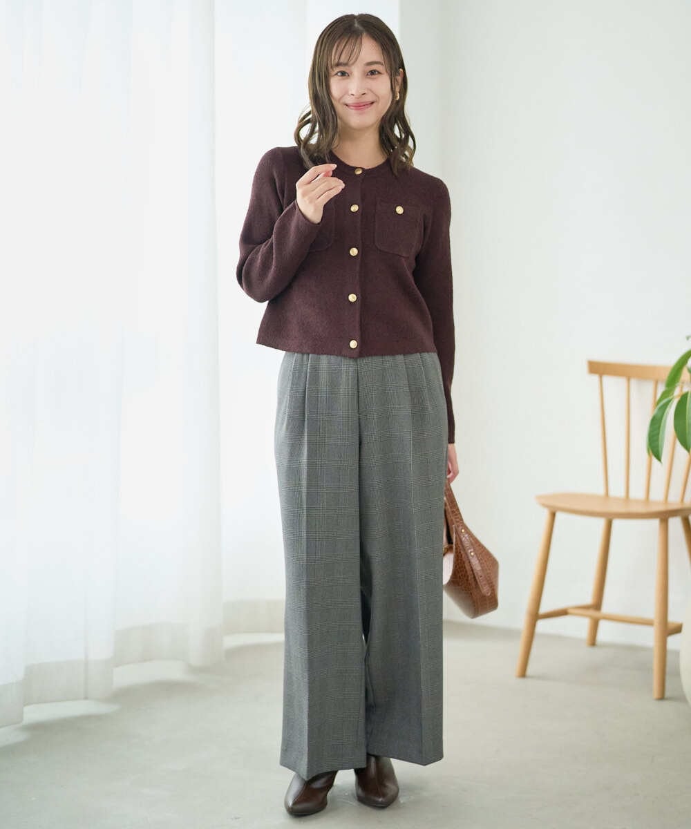 F1LAD45160 MK MICHEL KLEIN(小さいサイズ)(メゾン ドゥ サンク) 【小さいサイズ】ストレートワイドシルエットパンツ（無地・チェック）/洗える グレー（チェック）