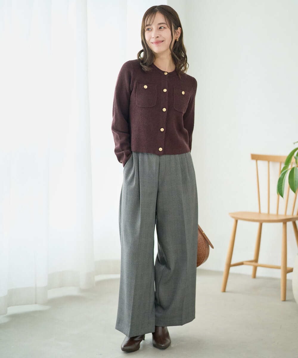 F1LAD45160 MK MICHEL KLEIN(小さいサイズ)(メゾン ドゥ サンク) 【小さいサイズ】ストレートワイドシルエットパンツ（無地・チェック）/洗える グレー（チェック）