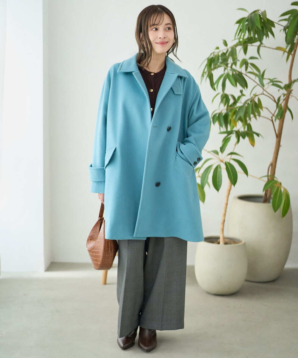 F1LAD45160 MK MICHEL KLEIN(小さいサイズ)(メゾン ドゥ サンク) 【小さいサイズ】ストレートワイドシルエットパンツ（無地・チェック）/洗える グレー（チェック）