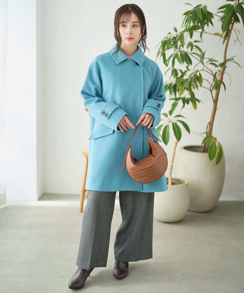 F1LAD45160 MK MICHEL KLEIN(小さいサイズ)(メゾン ドゥ サンク) 【小さいサイズ】ストレートワイドシルエットパンツ（無地・チェック）/洗える グレー（チェック）