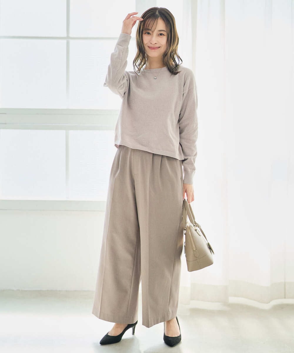 F1LAD45160 MK MICHEL KLEIN(小さいサイズ)(メゾン ドゥ サンク) 【小さいサイズ】ストレートワイドシルエットパンツ（無地・チェック）/洗える グレー（チェック）