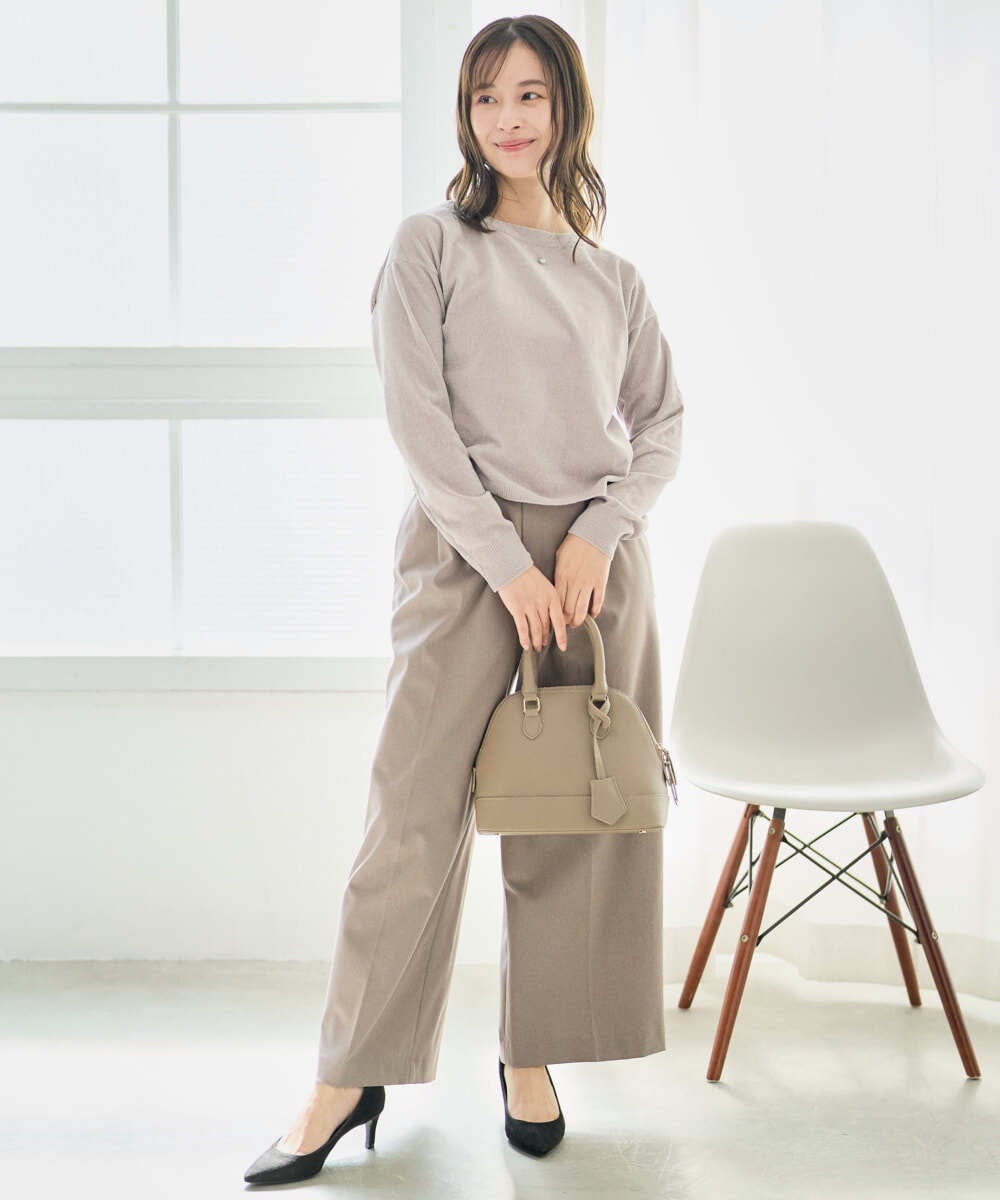 F1LAD45160 MK MICHEL KLEIN(小さいサイズ)(メゾン ドゥ サンク) 【小さいサイズ】ストレートワイドシルエットパンツ（無地・チェック）/洗える グレー（チェック）