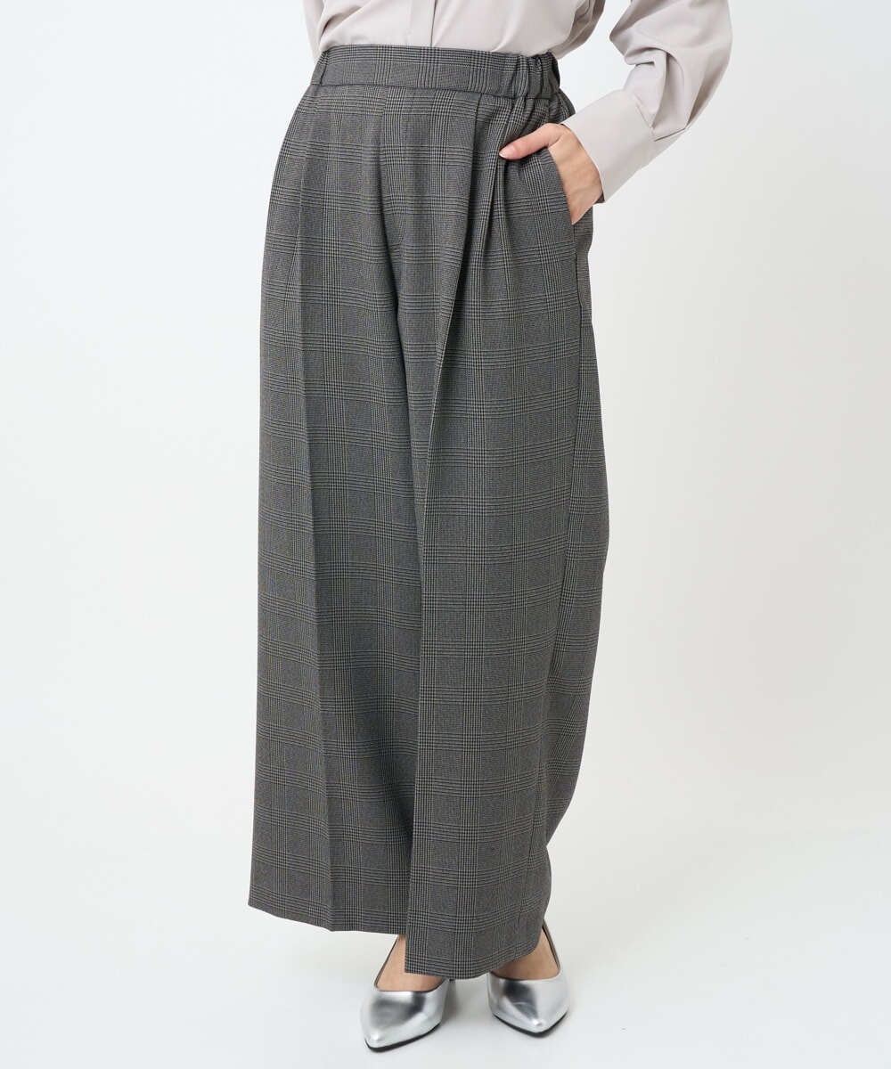 F1LAD45160 MK MICHEL KLEIN(小さいサイズ)(メゾン ドゥ サンク) 【小さいサイズ】ストレートワイドシルエットパンツ（無地・チェック）/洗える グレー（チェック）