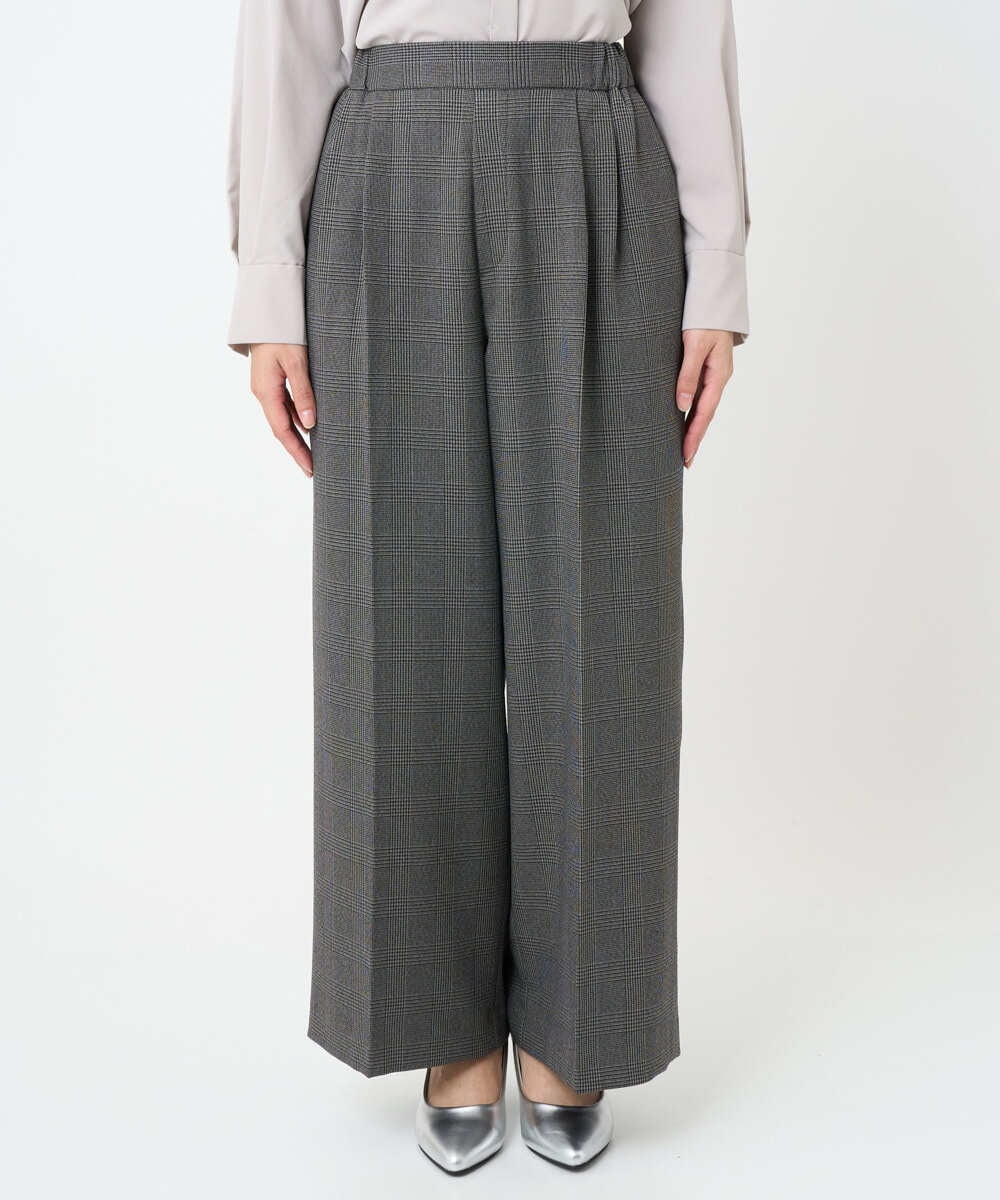 F1LAD45160 MK MICHEL KLEIN(小さいサイズ)(メゾン ドゥ サンク) 【小さいサイズ】ストレートワイドシルエットパンツ（無地・チェック）/洗える グレー（チェック）