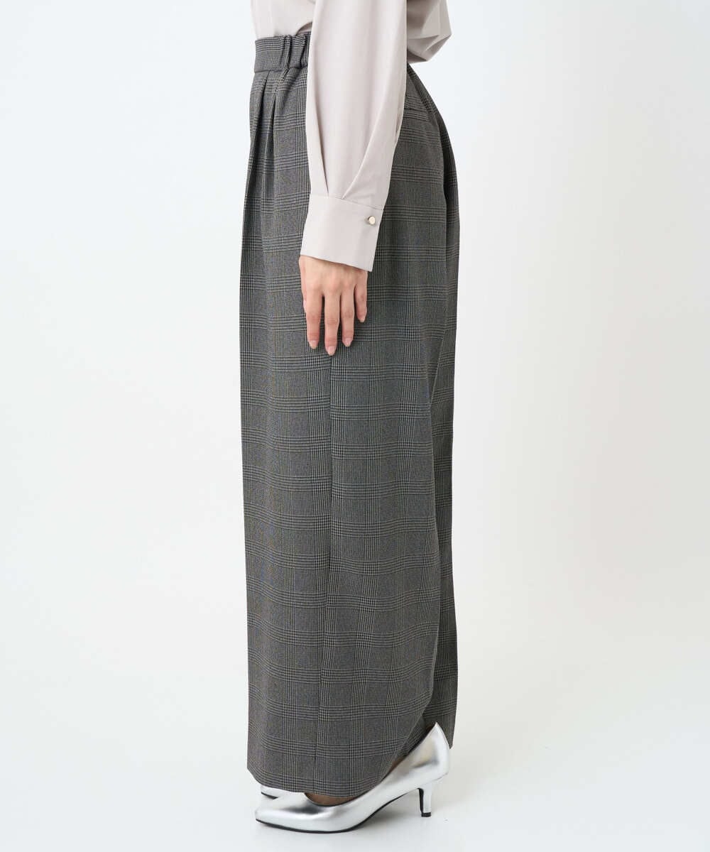 F1LAD45160 MK MICHEL KLEIN(小さいサイズ)(メゾン ドゥ サンク) 【小さいサイズ】ストレートワイドシルエットパンツ（無地・チェック）/洗える グレー（チェック）