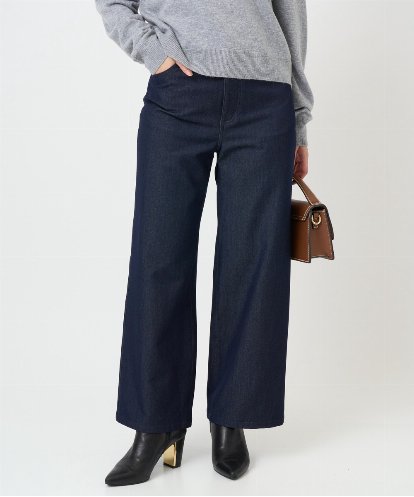 F1LAD52180 MK MICHEL KLEIN(小さいサイズ) 【小さいサイズ】裏起毛ブーツカットシルエットデニムワイドパンツ/洗濯機で洗える