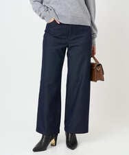 F1LAD52180 MK MICHEL KLEIN(小さいサイズ)(メゾン ドゥ サンク) 【小さいサイズ】裏起毛ブーツカットシルエットデニムワイドパンツ/洗濯機で洗える ネイビー