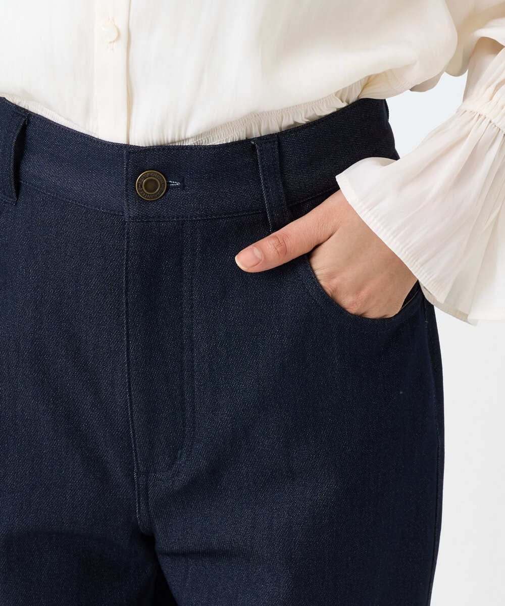 F1LAD52180 MK MICHEL KLEIN(小さいサイズ)(メゾン ドゥ サンク) 【小さいサイズ】裏起毛ブーツカットシルエットデニムワイドパンツ/洗濯機で洗える ネイビー