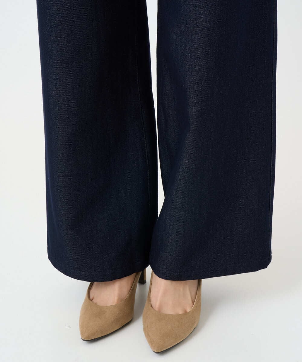 F1LAD52180 MK MICHEL KLEIN(小さいサイズ)(メゾン ドゥ サンク) 【小さいサイズ】裏起毛ブーツカットシルエットデニムワイドパンツ/洗濯機で洗える ネイビー