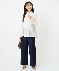 F1LAD52180 MK MICHEL KLEIN(小さいサイズ)(メゾン ドゥ サンク) 【小さいサイズ】裏起毛ブーツカットシルエットデニムワイドパンツ/洗濯機で洗える ネイビー