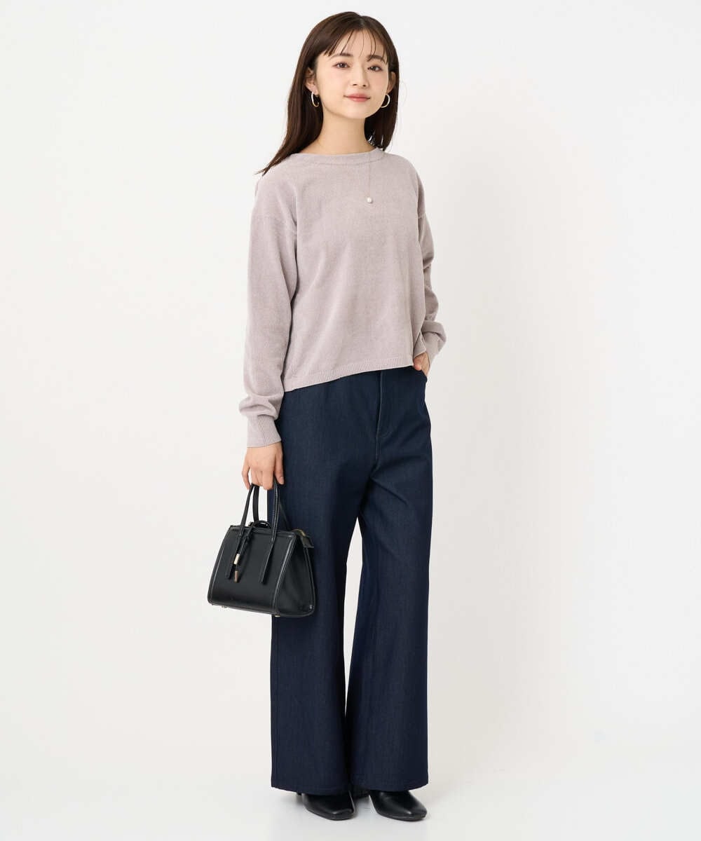 F1LAD52180 MK MICHEL KLEIN(小さいサイズ)(メゾン ドゥ サンク) 【小さいサイズ】裏起毛ブーツカットシルエットデニムワイドパンツ/洗濯機で洗える ネイビー