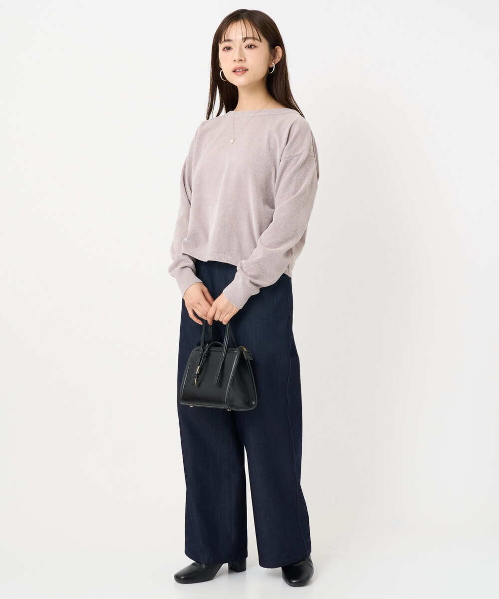 F1LAD52180 MK MICHEL KLEIN(小さいサイズ)(メゾン ドゥ サンク) 【小さいサイズ】裏起毛ブーツカットシルエットデニムワイドパンツ/洗濯機で洗える ネイビー