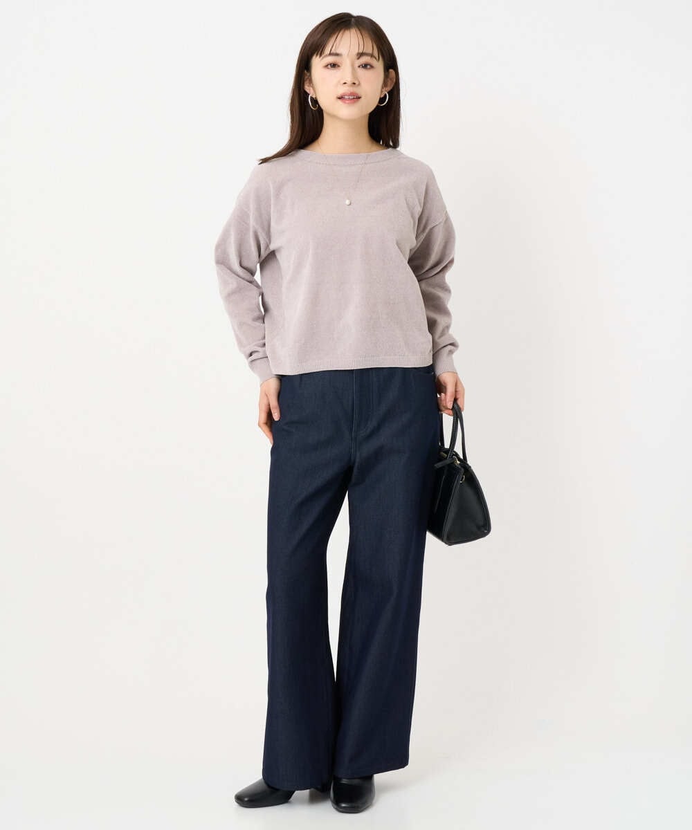 F1LAD52180 MK MICHEL KLEIN(小さいサイズ)(メゾン ドゥ サンク) 【小さいサイズ】裏起毛ブーツカットシルエットデニムワイドパンツ/洗濯機で洗える ネイビー