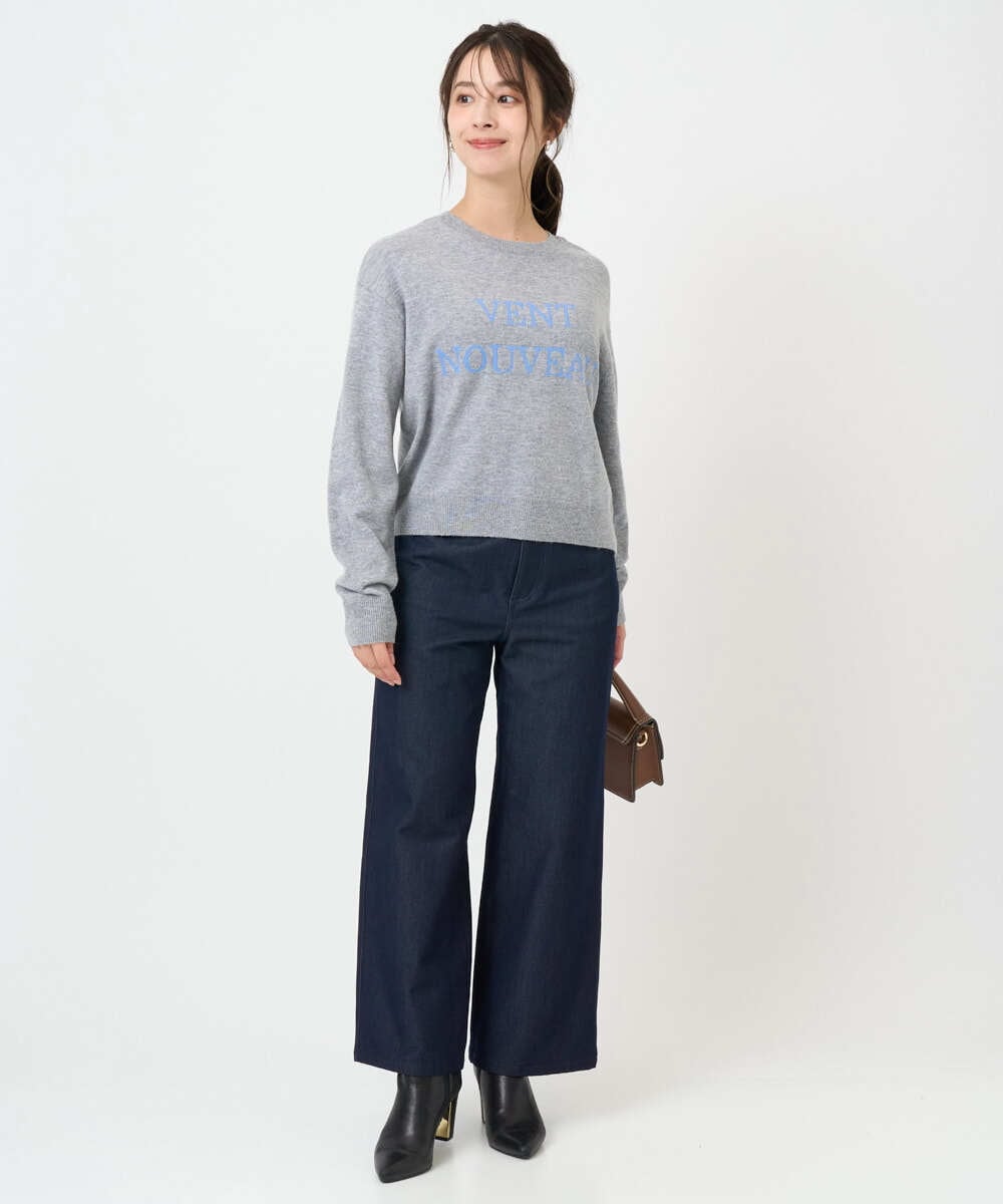 F1LAD52180 MK MICHEL KLEIN(小さいサイズ)(メゾン ドゥ サンク) 【小さいサイズ】裏起毛ブーツカットシルエットデニムワイドパンツ/洗濯機で洗える ネイビー