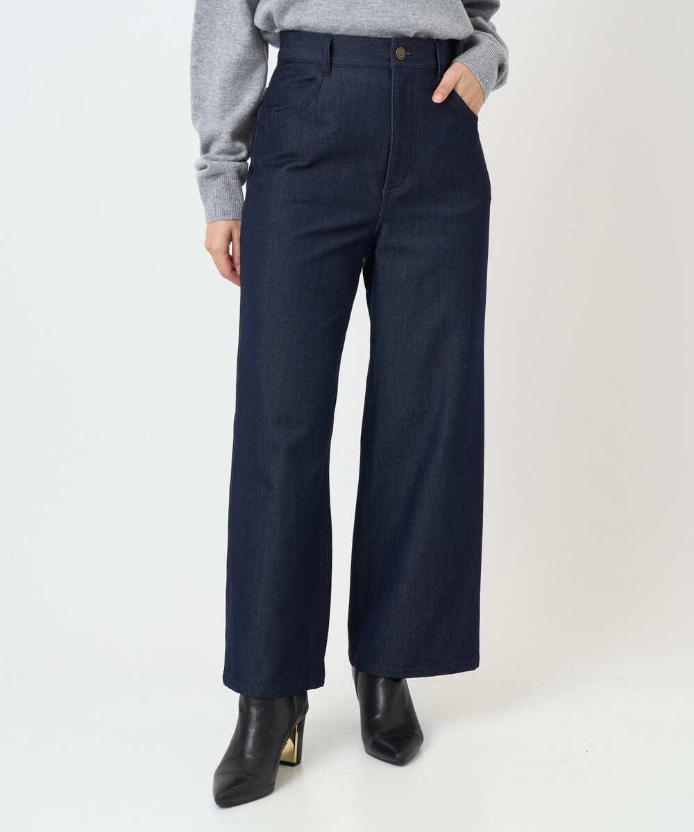 F1LAD52180 MK MICHEL KLEIN(小さいサイズ)(メゾン ドゥ サンク) 【小さいサイズ】裏起毛ブーツカットシルエットデニムワイドパンツ/洗濯機で洗える ネイビー