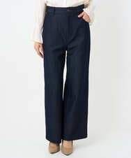 F1LAD52180 MK MICHEL KLEIN(小さいサイズ)(メゾン ドゥ サンク) 【小さいサイズ】裏起毛ブーツカットシルエットデニムワイドパンツ/洗濯機で洗える ネイビー