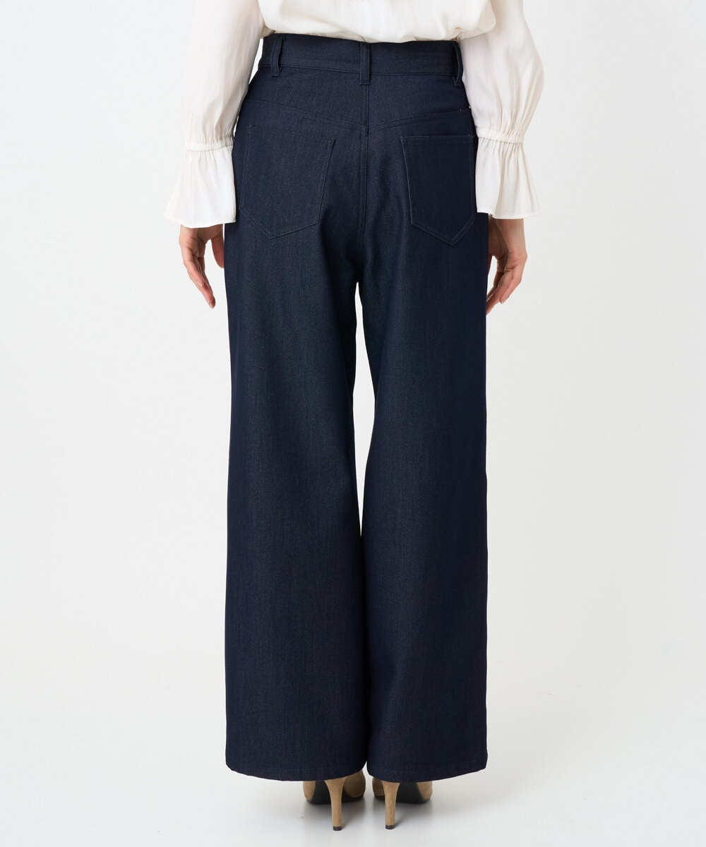 F1LAD52180 MK MICHEL KLEIN(小さいサイズ)(メゾン ドゥ サンク) 【小さいサイズ】裏起毛ブーツカットシルエットデニムワイドパンツ/洗濯機で洗える ネイビー