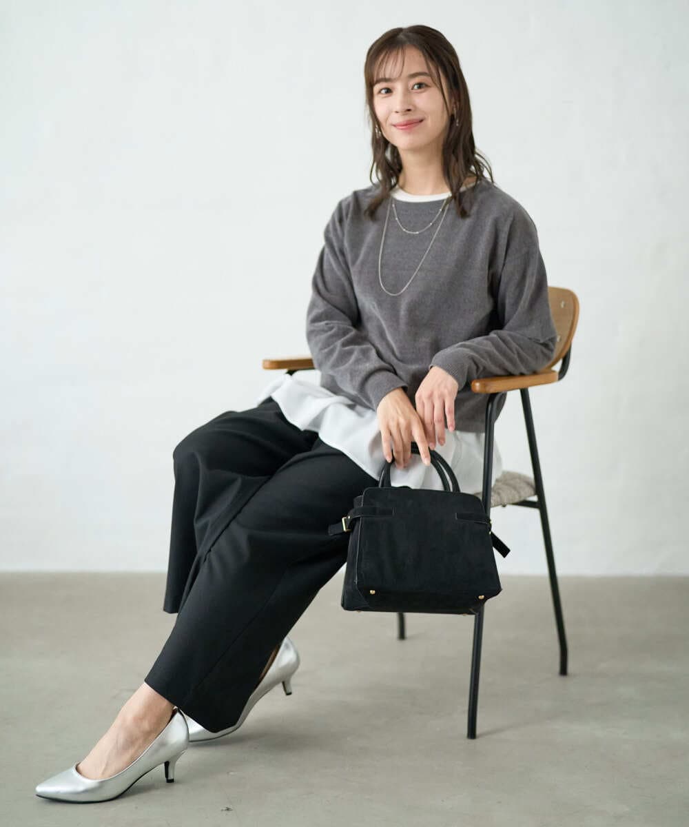 F1LAD62160 MK MICHEL KLEIN(小さいサイズ)(メゾン ドゥ サンク) 【小さいサイズ】裏起毛ワイドストレートプルオンパンツ/洗える グレー