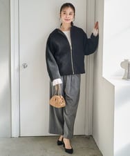 F1LAD62160 MK MICHEL KLEIN(小さいサイズ)(メゾン ドゥ サンク) 【小さいサイズ】裏起毛ワイドストレートプルオンパンツ/洗える グレー