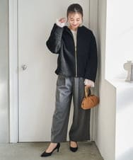 F1LAD62160 MK MICHEL KLEIN(小さいサイズ)(メゾン ドゥ サンク) 【小さいサイズ】裏起毛ワイドストレートプルオンパンツ/洗える グレー