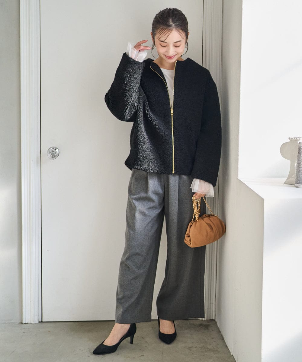 F1LAD62160 MK MICHEL KLEIN(小さいサイズ)(メゾン ドゥ サンク) 【小さいサイズ】裏起毛ワイドストレートプルオンパンツ/洗える グレー