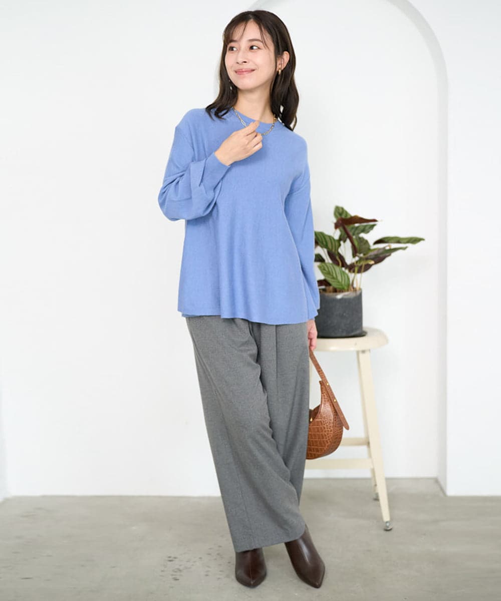 F1LAD62160 MK MICHEL KLEIN(小さいサイズ)(メゾン ドゥ サンク) 【小さいサイズ】裏起毛ワイドストレートプルオンパンツ/洗える グレー