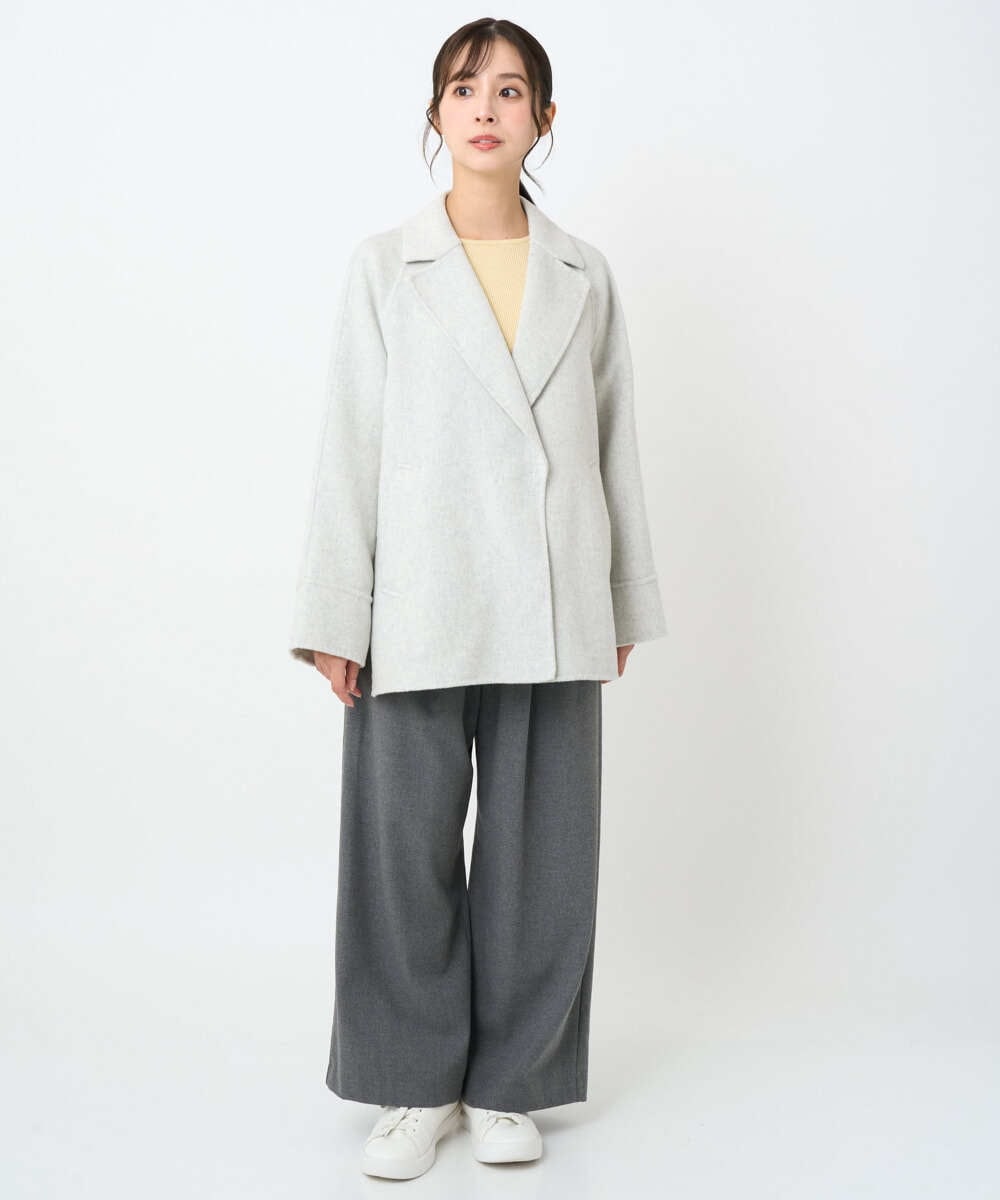 F1LAD62160 MK MICHEL KLEIN(小さいサイズ)(メゾン ドゥ サンク) 【小さいサイズ】裏起毛ワイドストレートプルオンパンツ/洗える グレー