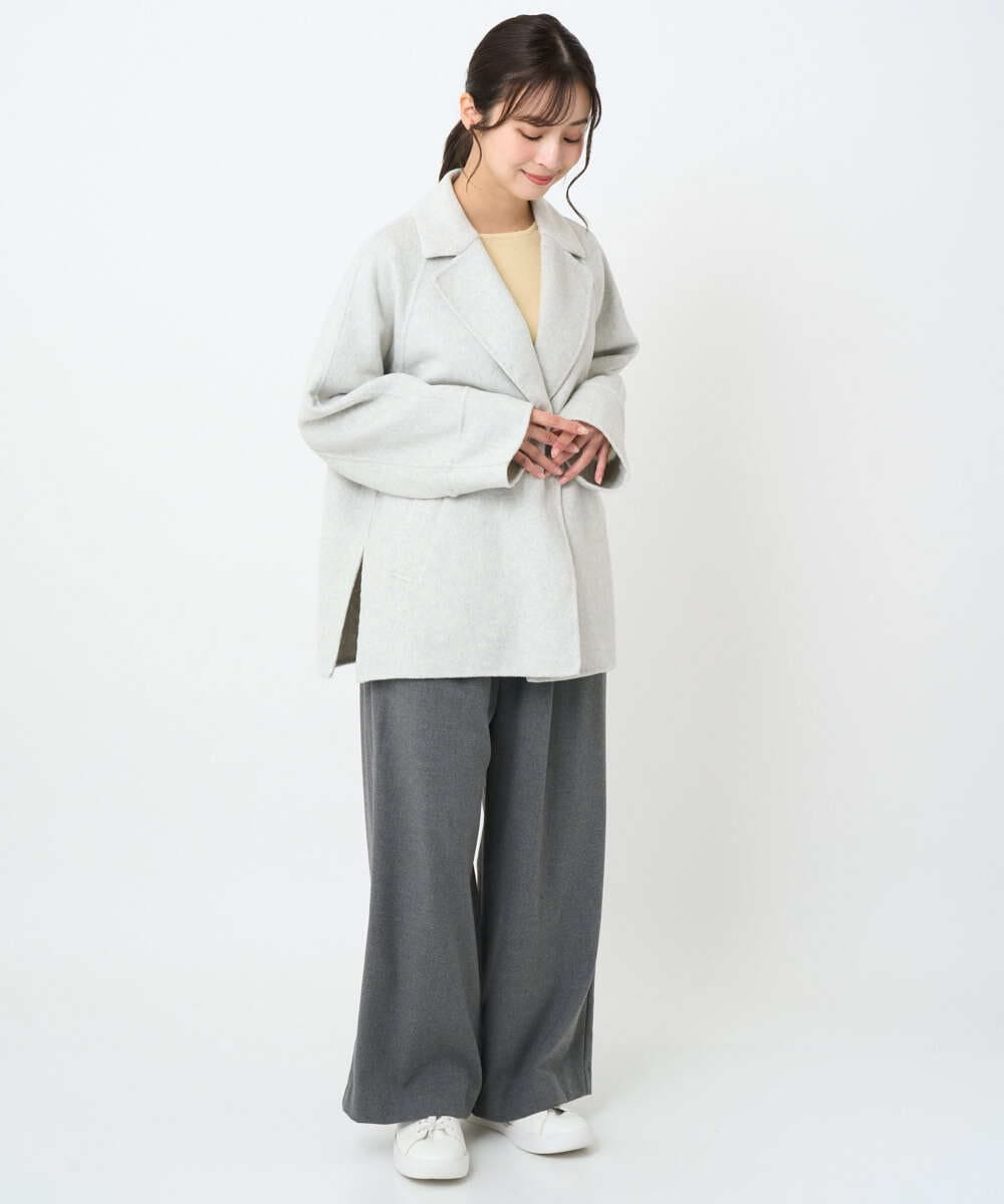 F1LAD62160 MK MICHEL KLEIN(小さいサイズ)(メゾン ドゥ サンク) 【小さいサイズ】裏起毛ワイドストレートプルオンパンツ/洗える グレー