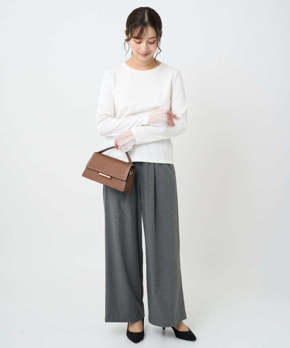 F1LAD62160 MK MICHEL KLEIN(小さいサイズ)(メゾン ドゥ サンク) 【小さいサイズ】裏起毛ワイドストレートプルオンパンツ/洗える グレー