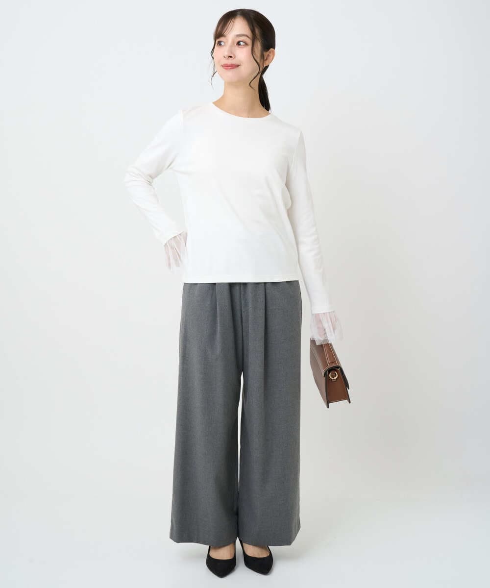 F1LAD62160 MK MICHEL KLEIN(小さいサイズ)(メゾン ドゥ サンク) 【小さいサイズ】裏起毛ワイドストレートプルオンパンツ/洗える グレー