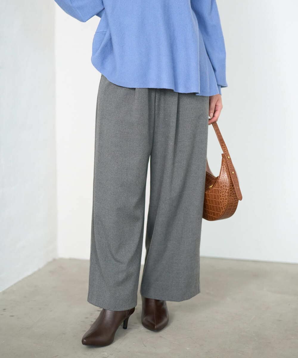 F1LAD62160 MK MICHEL KLEIN(小さいサイズ)(メゾン ドゥ サンク) 【小さいサイズ】裏起毛ワイドストレートプルオンパンツ/洗える グレー