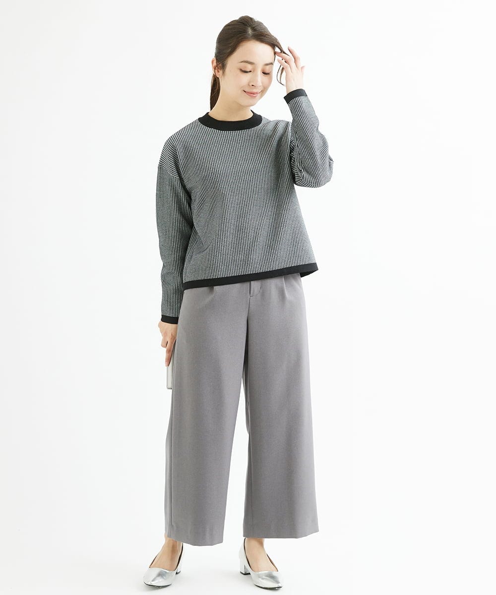 F1LAV42160 MK MICHEL KLEIN(小さいサイズ)(メゾン ドゥ サンク) 【小さいサイズ】ウールライクツイルワイドパンツ/3サイズ展開/洗える グレー