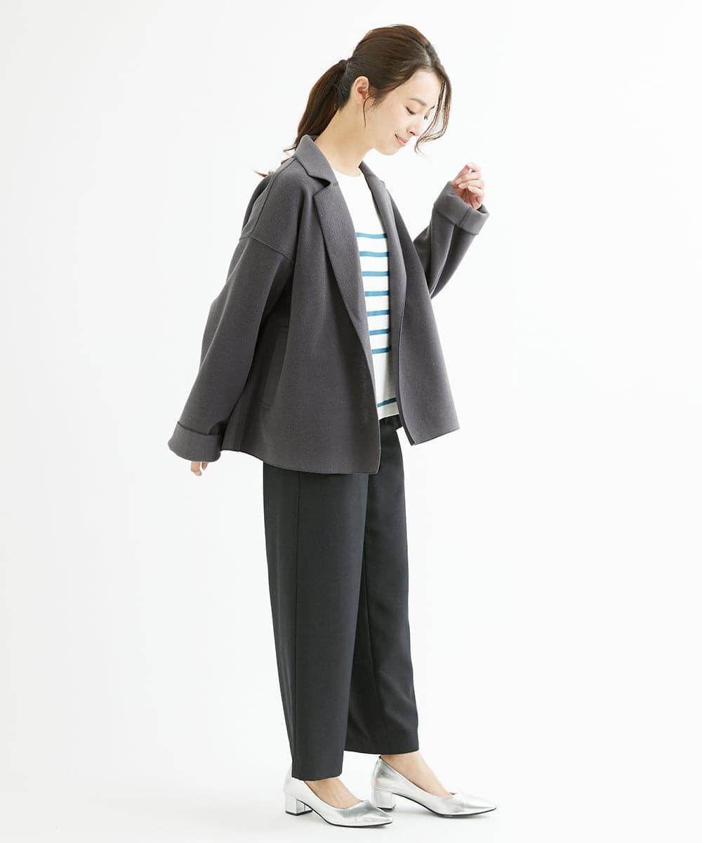 F1LAV42160 MK MICHEL KLEIN(小さいサイズ)(メゾン ドゥ サンク) 【小さいサイズ】ウールライクツイルワイドパンツ/3サイズ展開/洗える グレー