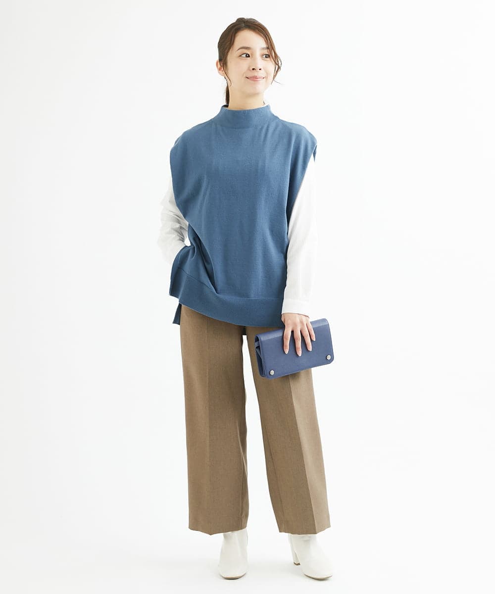 F1LAV46160 MK MICHEL KLEIN(小さいサイズ)(メゾン ドゥ サンク) 【小さいサイズ】パウダーツイルストレッチワイドパンツ/洗える モカ