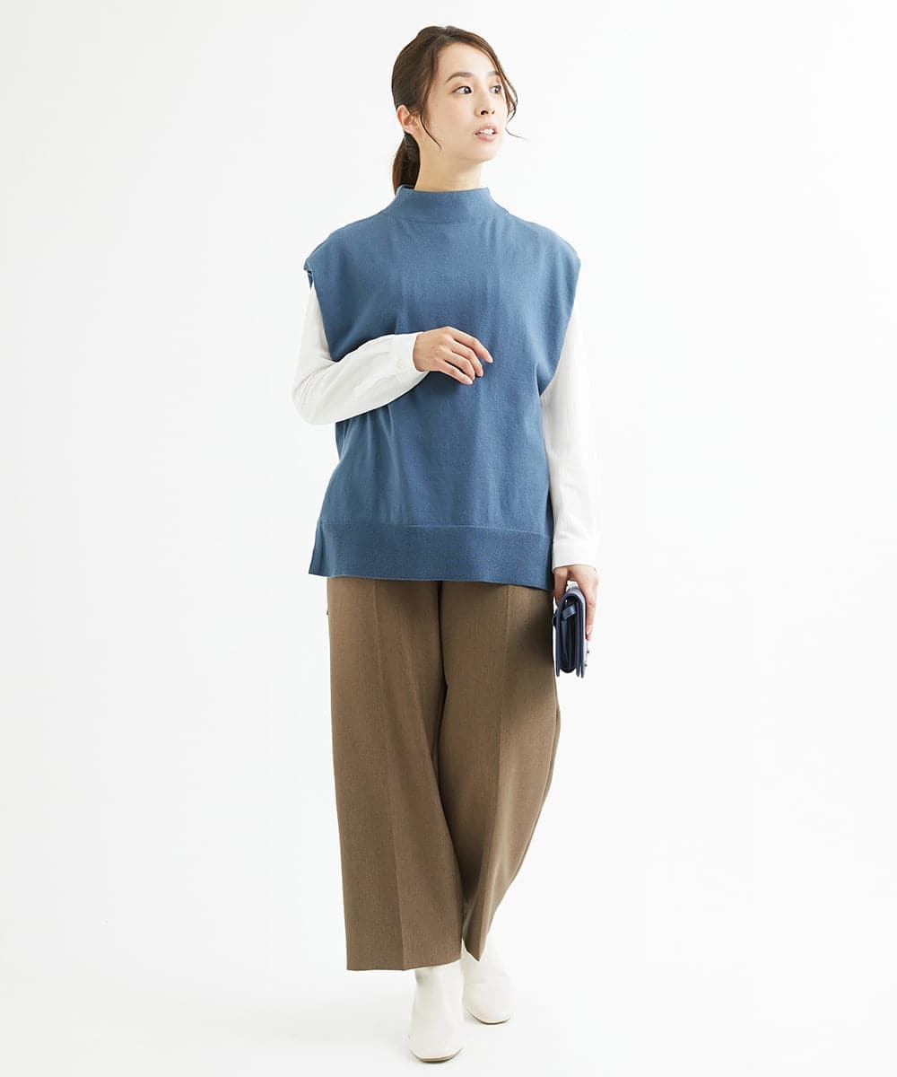 F1LAV46160 MK MICHEL KLEIN(小さいサイズ)(メゾン ドゥ サンク) 【小さいサイズ】パウダーツイルストレッチワイドパンツ/洗える モカ