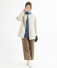 F1LAV46160 MK MICHEL KLEIN(小さいサイズ)(メゾン ドゥ サンク) 【小さいサイズ】パウダーツイルストレッチワイドパンツ/洗える モカ
