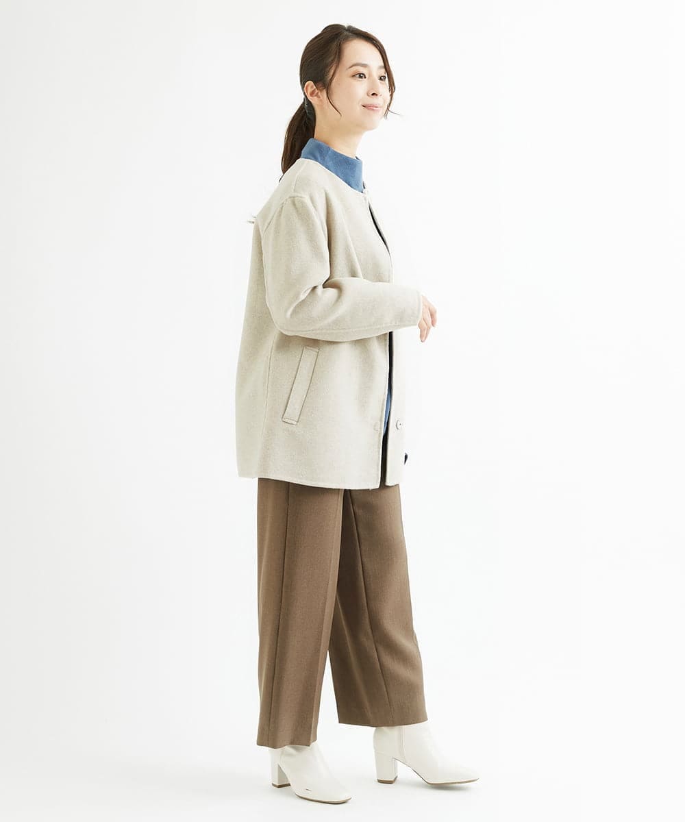F1LAV46160 MK MICHEL KLEIN(小さいサイズ)(メゾン ドゥ サンク) 【小さいサイズ】パウダーツイルストレッチワイドパンツ/洗える モカ