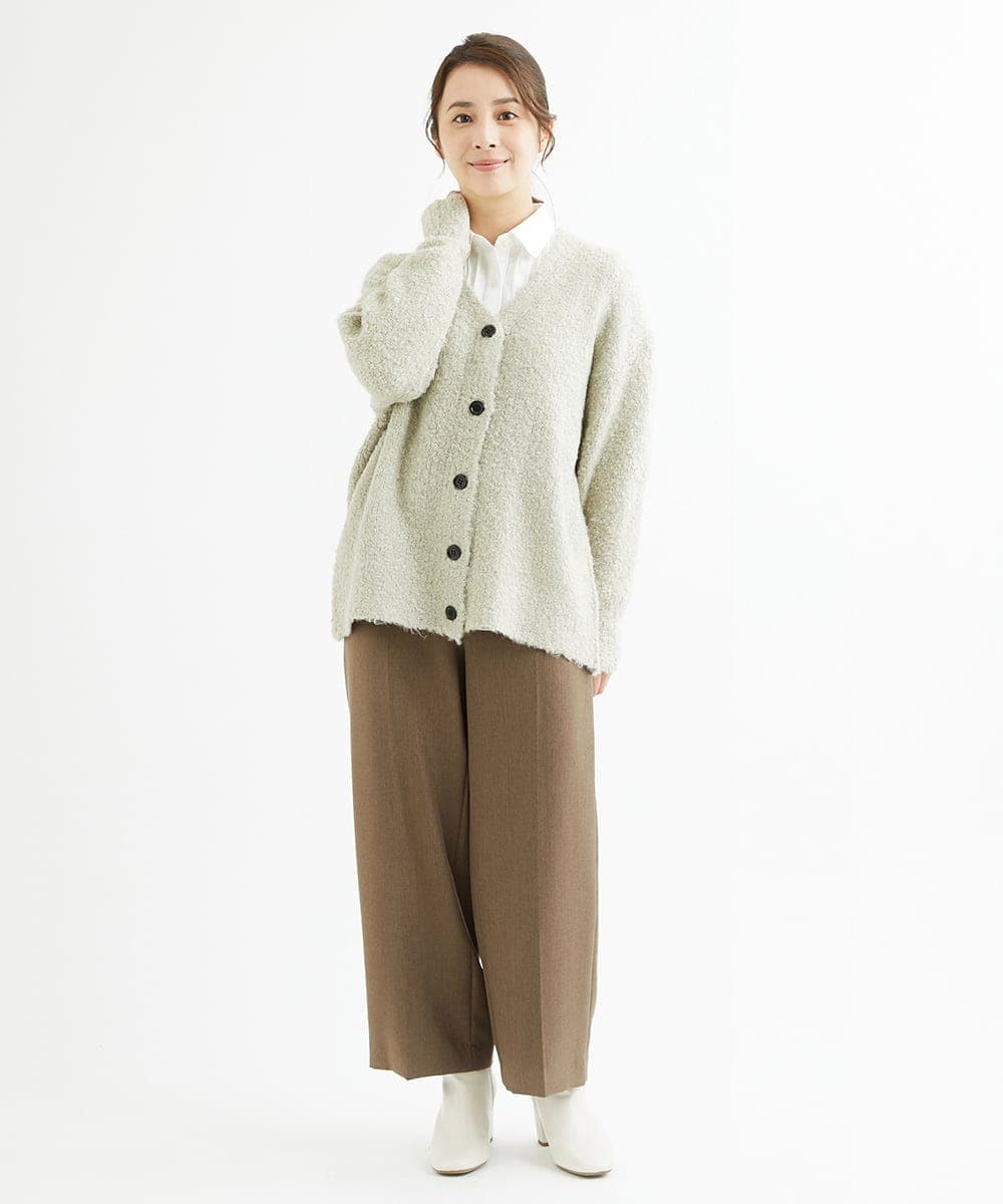 F1LAV46160 MK MICHEL KLEIN(小さいサイズ)(メゾン ドゥ サンク) 【小さいサイズ】パウダーツイルストレッチワイドパンツ/洗える モカ