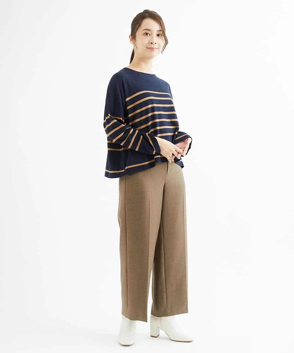 F1LAV46160 MK MICHEL KLEIN(小さいサイズ)(メゾン ドゥ サンク) 【小さいサイズ】パウダーツイルストレッチワイドパンツ/洗える モカ