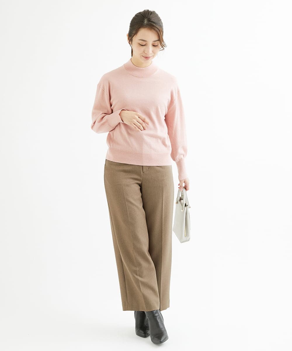 F1LAV46160 MK MICHEL KLEIN(小さいサイズ)(メゾン ドゥ サンク) 【小さいサイズ】パウダーツイルストレッチワイドパンツ/洗える モカ