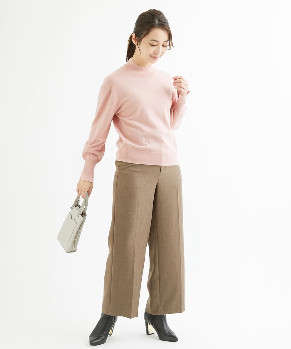 F1LAV46160 MK MICHEL KLEIN(小さいサイズ)(メゾン ドゥ サンク) 【小さいサイズ】パウダーツイルストレッチワイドパンツ/洗える モカ