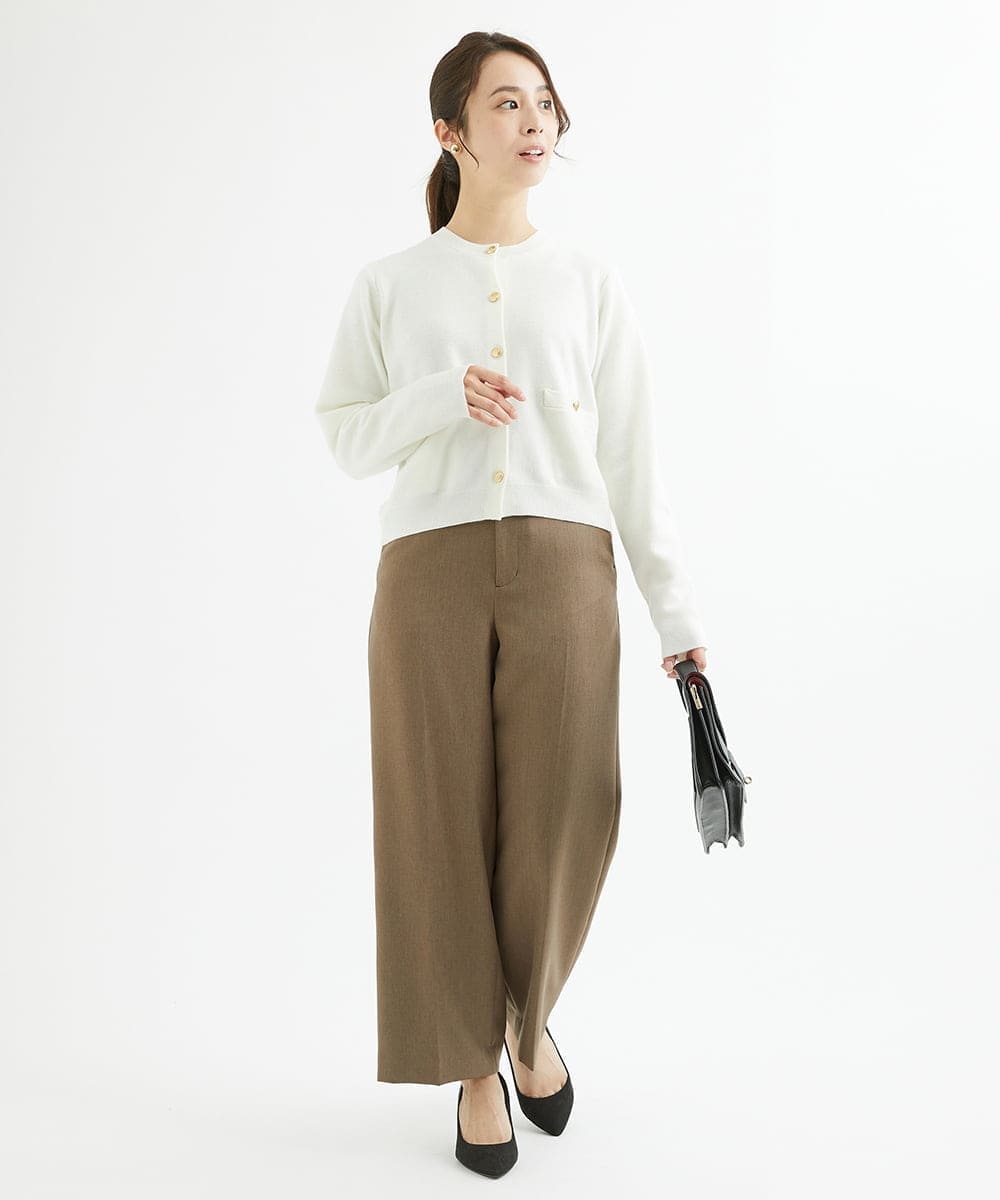 F1LAV46160 MK MICHEL KLEIN(小さいサイズ)(メゾン ドゥ サンク) 【小さいサイズ】パウダーツイルストレッチワイドパンツ/洗える モカ