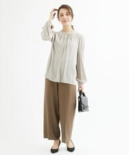 F1LAV46160 MK MICHEL KLEIN(小さいサイズ)(メゾン ドゥ サンク) 【小さいサイズ】パウダーツイルストレッチワイドパンツ/洗える モカ