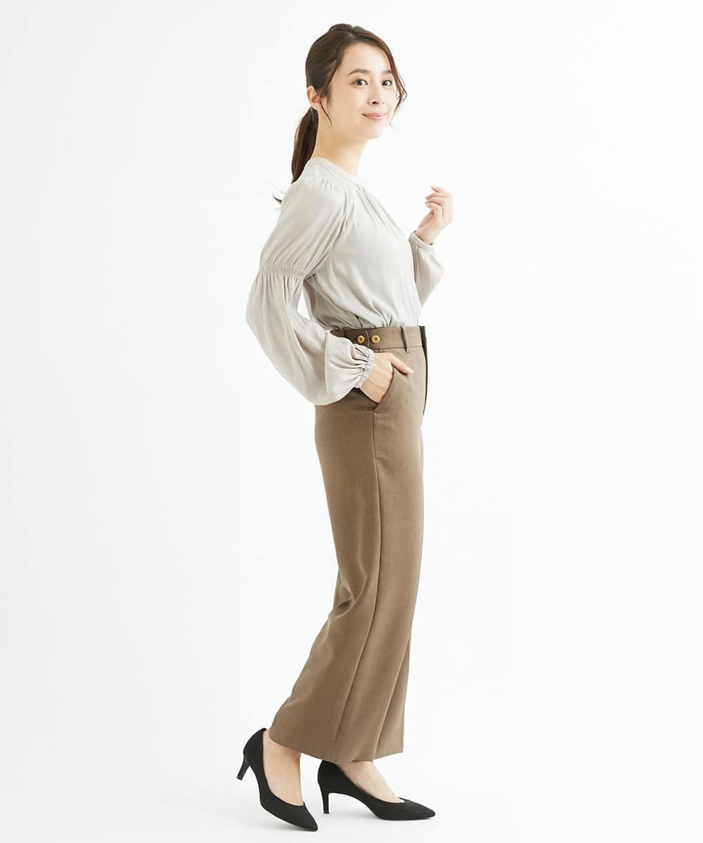 F1LAV46160 MK MICHEL KLEIN(小さいサイズ)(メゾン ドゥ サンク) 【小さいサイズ】パウダーツイルストレッチワイドパンツ/洗える モカ